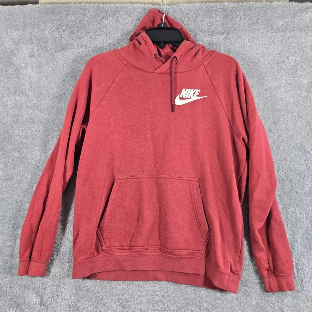 Nike Womens Sportswear Essential Hoodie Rust Red Pullover Logo Medium 932111-652